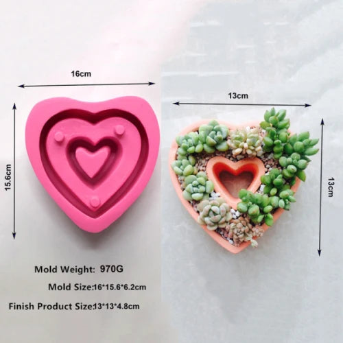 I Love U Heart Shape DIY Clay Cementsilica Silicone Mold Plants Succulent Flower Pot Mould Cement Molds Silicone Concrete Decor