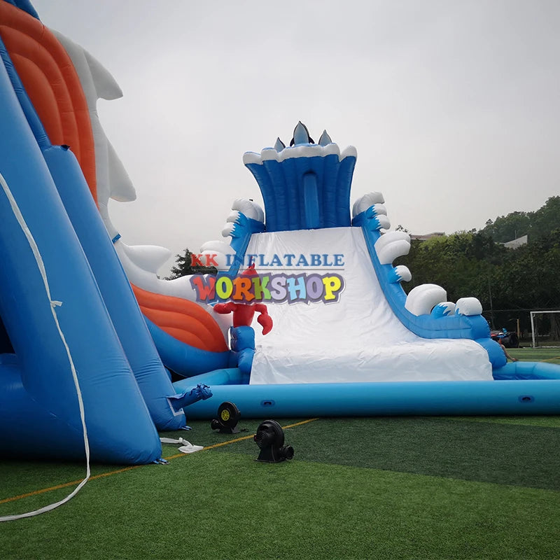 Oman Style Commercial Inflatable Dragon Flying Water Slide Combo Long Water Slide With Landing Pool