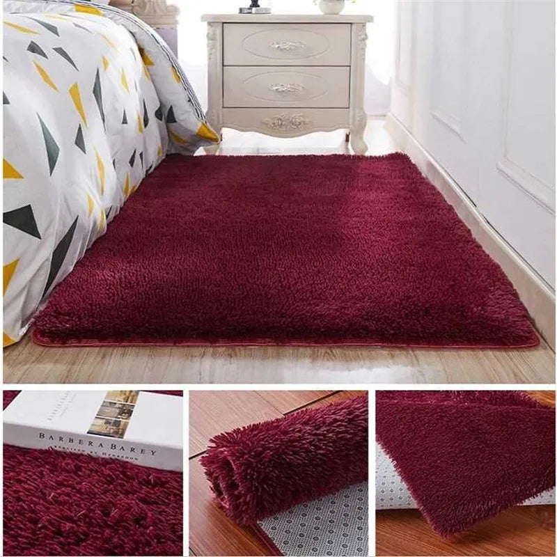 Thickened washed silk hair non-slip carpet living room coffee table blanket Bedroom bedside mat yoga rugs solid color plush rug