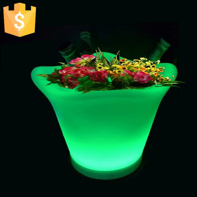 L32*W32*H28cm Modern LED Lighting Planter rechargeable color changing light up flower pots with remote control 10pcs/Lot