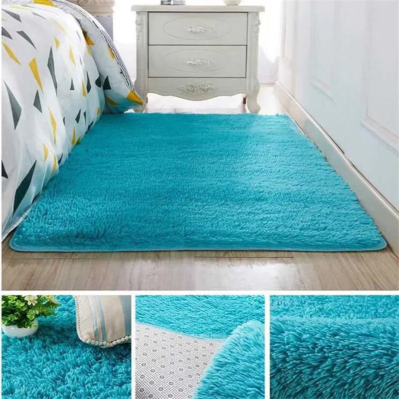 Thickened washed silk hair non-slip carpet living room coffee table blanket Bedroom bedside mat yoga rugs solid color plush rug