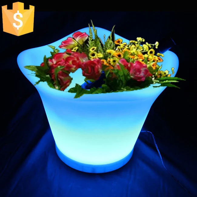 L32*W32*H28cm Modern LED Lighting Planter rechargeable color changing light up flower pots with remote control 10pcs/Lot