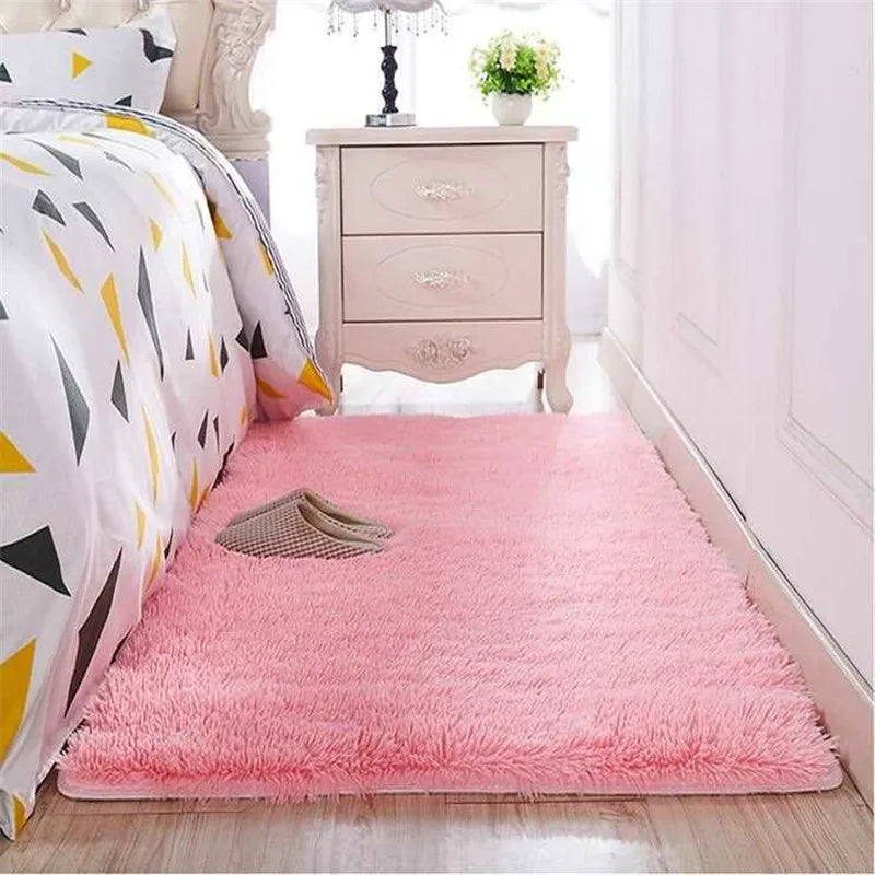 Thickened washed silk hair non-slip carpet living room coffee table blanket Bedroom bedside mat yoga rugs solid color plush rug