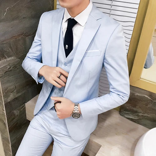 (10 colors) jacket + pants + vest / suit suit men's business professional tooling 3 sets, groom wedding dress host costumes