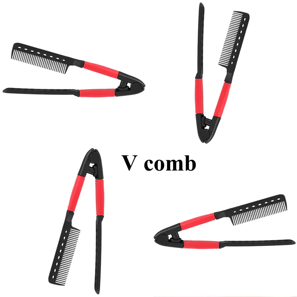 2 PCS Beauty Hair Comb Hair  Straightening Comb Brush V Shape Folding Salon Hairdress Styling Tool Dress Up