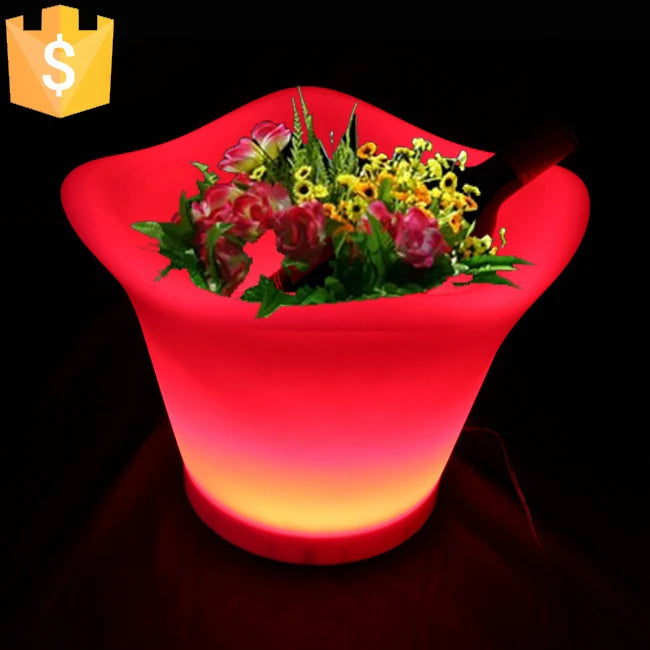 L32*W32*H28cm Modern LED Lighting Planter rechargeable color changing light up flower pots with remote control 10pcs/Lot