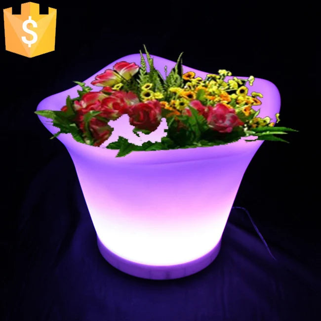 L32*W32*H28cm Modern LED Lighting Planter rechargeable color changing light up flower pots with remote control 10pcs/Lot