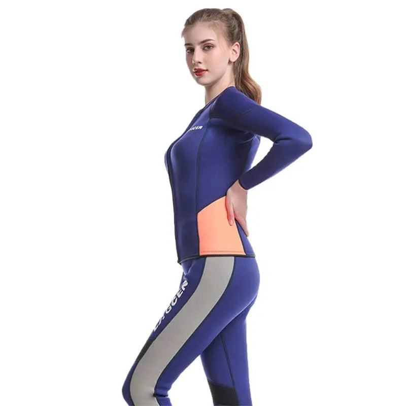 LAGCEN 2.5mm Neoprene Wetsuit Women Long Sleeve Scuba Diving suit Female Surfing Snorkeling 2 Pieces Set Winter Thermal Swimsuit