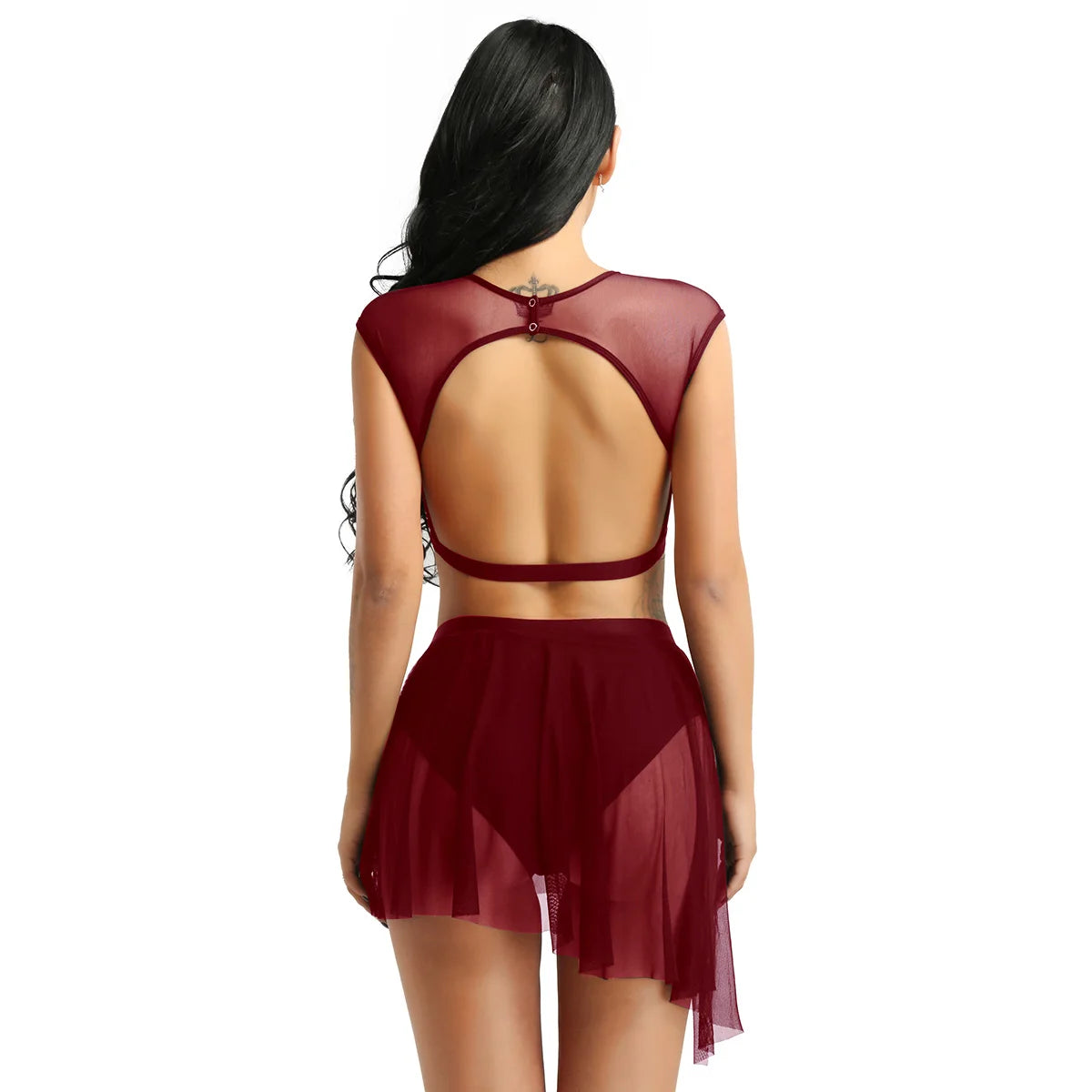 New Summer 2 Pieces Outfits Women Asymmetric Contemporary Ballet Dance Outfits Sleeveless Criss Cross Crop Tops with Short Skirt