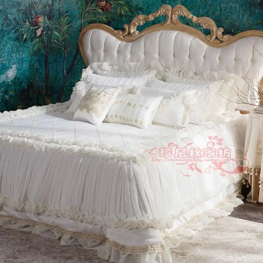 10Pcs White Lace Bedspread King Size Bedding Set For Children Girl Bed Skirt Duvet Cover Set Cushion Cover Home Decor