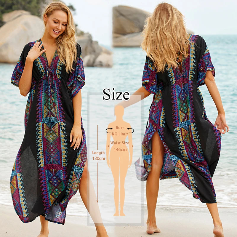 Embroidered Short Sleeve Summer Dress Cotton  Women Beachwear Swimsuit Cover Up