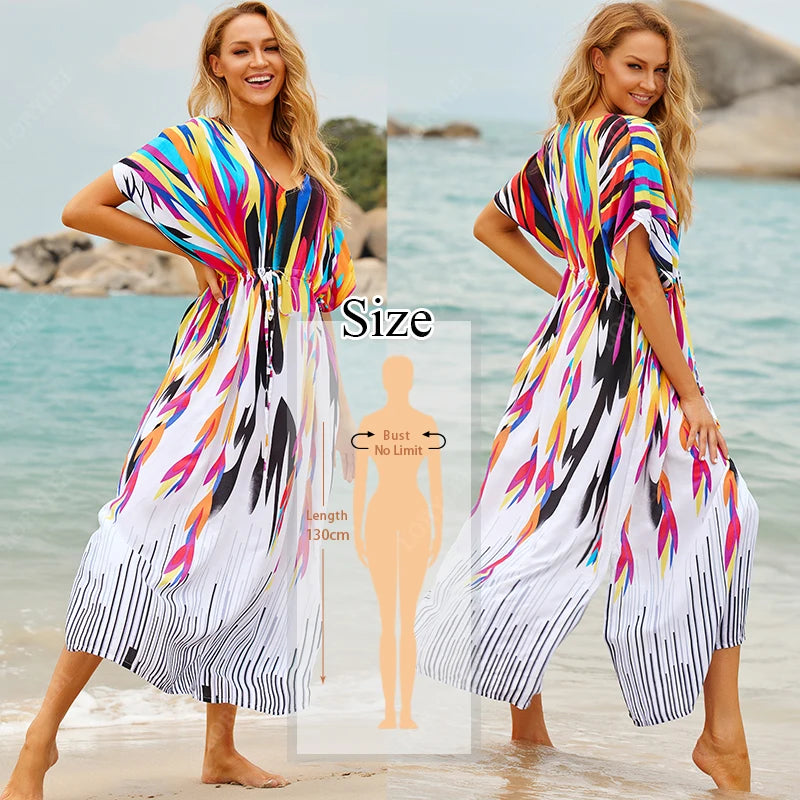 Embroidered Short Sleeve Summer Dress Cotton  Women Beachwear Swimsuit Cover Up