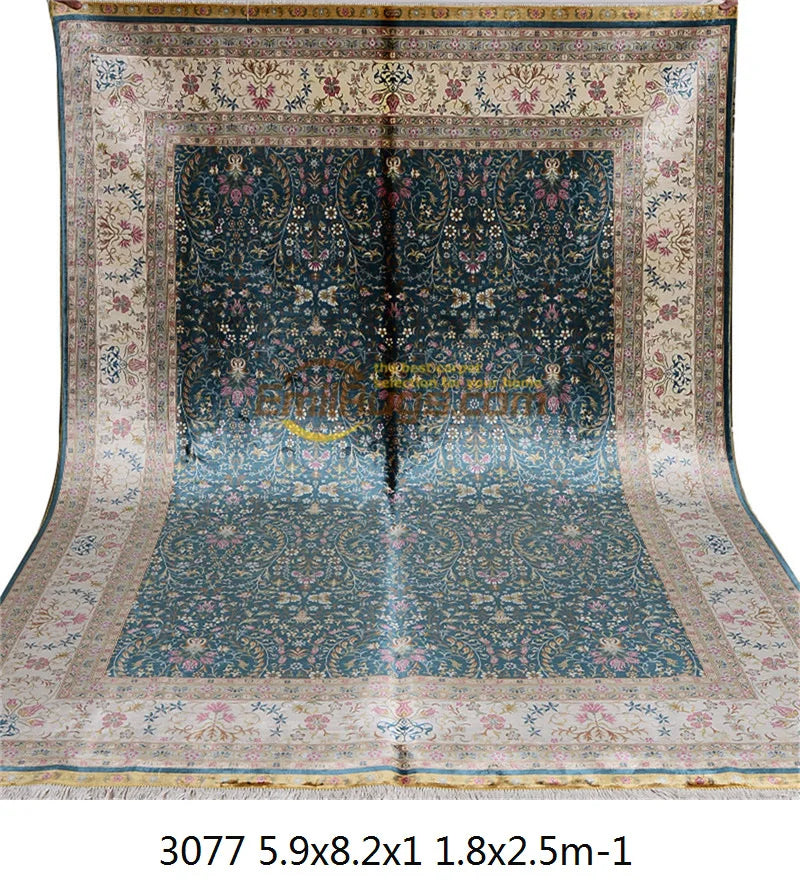 Large Blue Natural Silk Hand Knotted Estate Floor Carpet Persian Area Rug