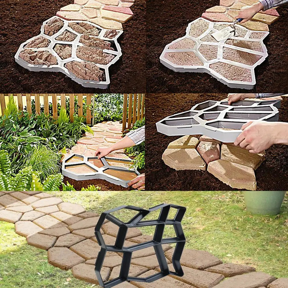 Garden Walk Pavement Mold DIY Manually Paving Cement Brick Stone Road Concrete Molds Path Maker Reusable DIY Manually Paving