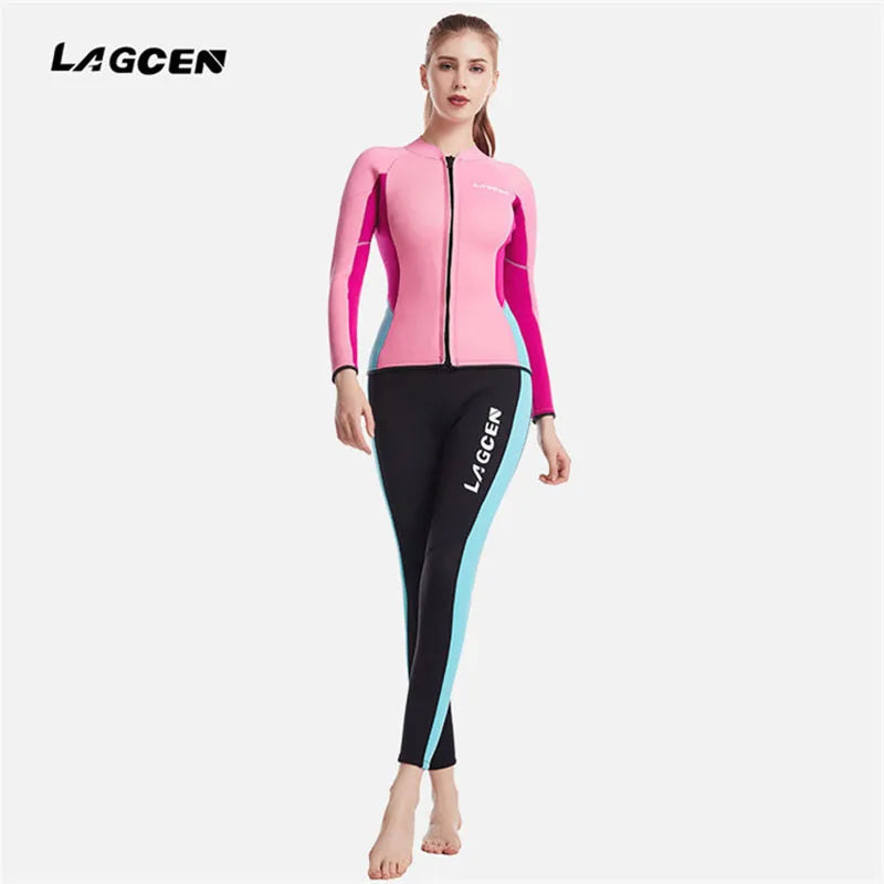 LAGCEN 2.5mm Neoprene Wetsuit Women Long Sleeve Scuba Diving suit Female Surfing Snorkeling 2 Pieces Set Winter Thermal Swimsuit