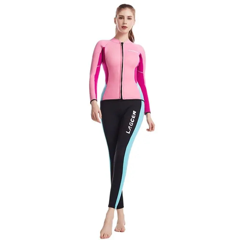 LAGCEN 2.5mm Neoprene Wetsuit Women Long Sleeve Scuba Diving suit Female Surfing Snorkeling 2 Pieces Set Winter Thermal Swimsuit