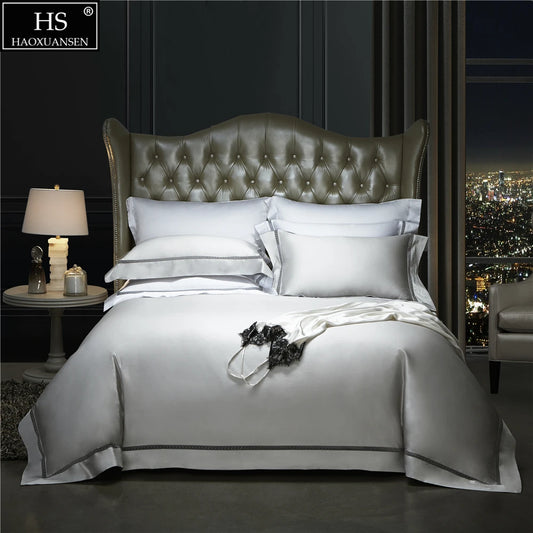 Grey 650 Thread Count Hollow Out Lace 4Pieces Bedding Sets Nordic Style Duvet Cover Pure Cotton Bed Sheets Queen King Size