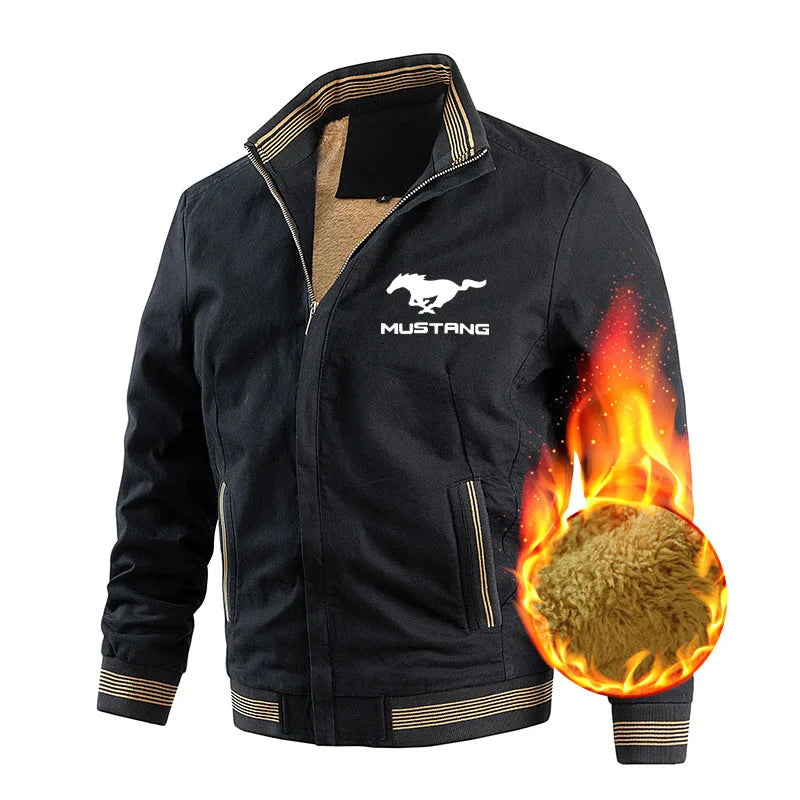 men's zipper jacket Mustang car logo print Wool fleece men's windbreaker jacket fashion men's clothing coat