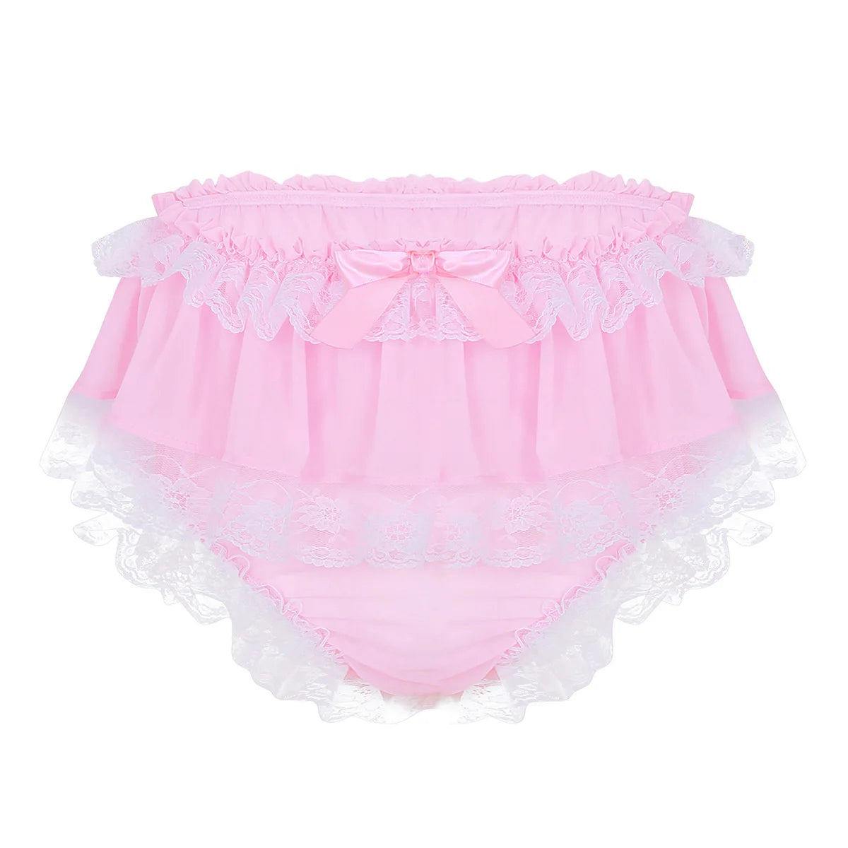 Men's Kawaii Sissy Lingerie Set Ruffled Lace Chiffon Crop Top Skirted Petticoated Panties Crossdress Costume Gay Pajamas Outfit