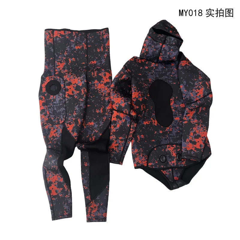 3mm Neoprene Wetsuit men's Hooded Camouflage Diving suit Snorkeling Spearfishing 2 Pieces set Wetsuit Winter Thermal Swimsuit