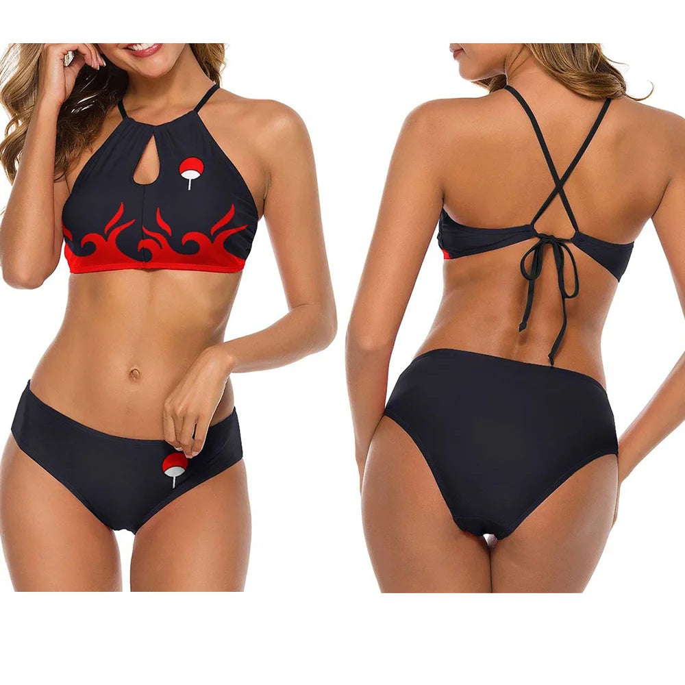 Swimsuit Red Lucky Cloud Cosplay Anime 3D Print Women Girl High Neck Sling Top Bikinis Shorts 2-Piece Beach Summer Bathing Suits