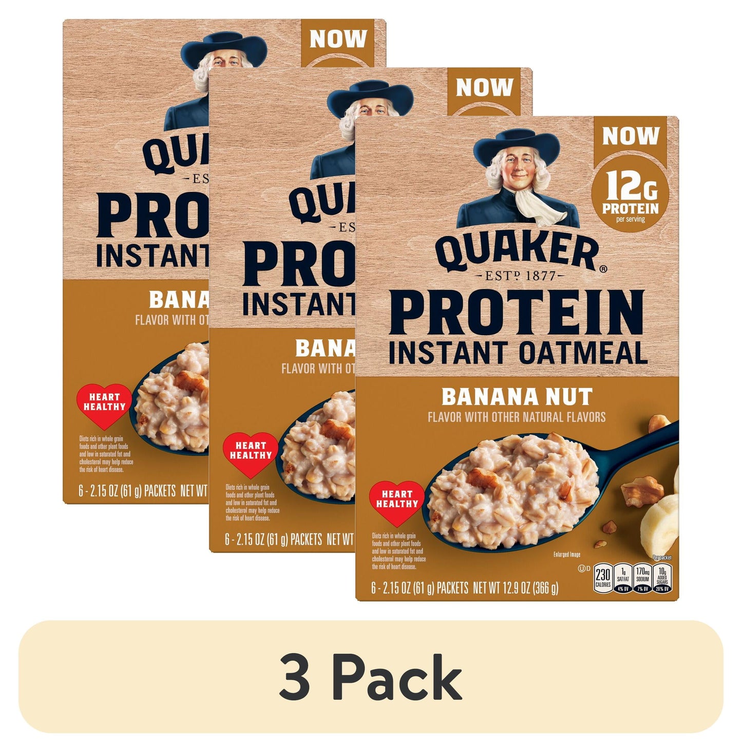 (3 Pack)  Select Starts Protein Instant Oatmeal, Banana Nut, 2.15 Oz Packets, 6 Pack