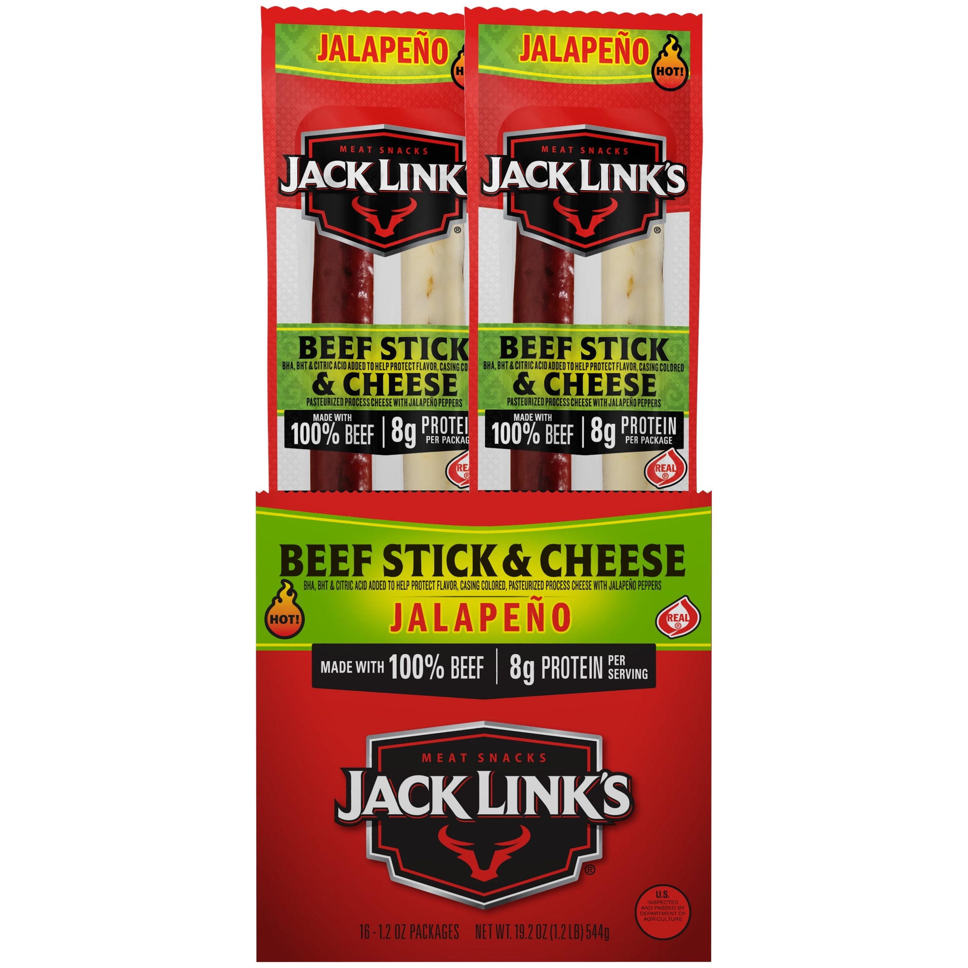 Beef & Jalapeno Cheese Combo Snack Sticks, 8G Protein Snack, 1.2Oz