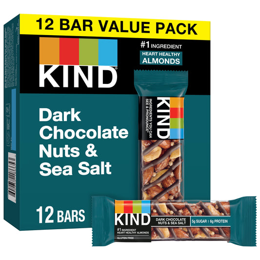 Gluten Free Dark Chocolate Nuts & Sea Salt Snack Bars, Value Pack, 1.4 Oz, 12 Count