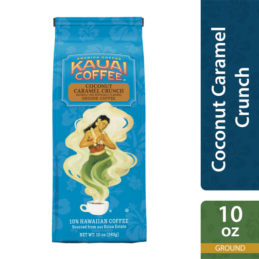 Kauai Ground Coffee, Coconut Caramel Crunch, Medium Roast, 10 Oz Package