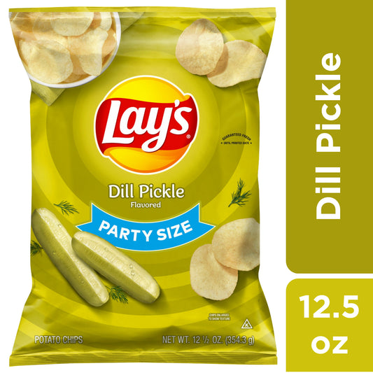 Dill Pickle Flavored Potato Chips, Party Size, 12.5 Oz Bag