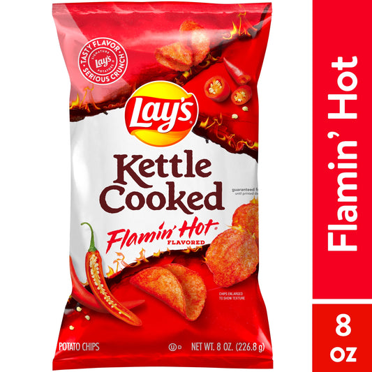 Kettle Cooked Flamin' Hot Flavored Potato Snack Chips, 8 Ounce Bag (Packaging May Vary)