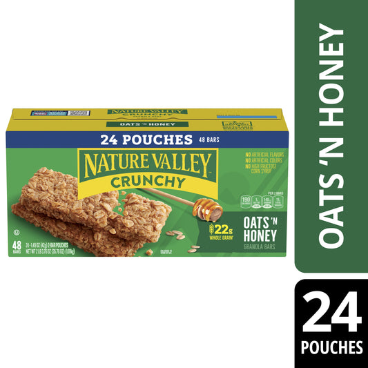 Crunchy Granola Bars, Oats 'N Honey, 48 Bars, 35.76 OZ (24 Pouches)