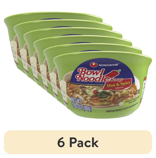 (6 Pack)  Bowl Noodle Hot & Spicy Beef Ramyun Ramen Noodle Soup Bowl, 3.03Oz X 1 Count