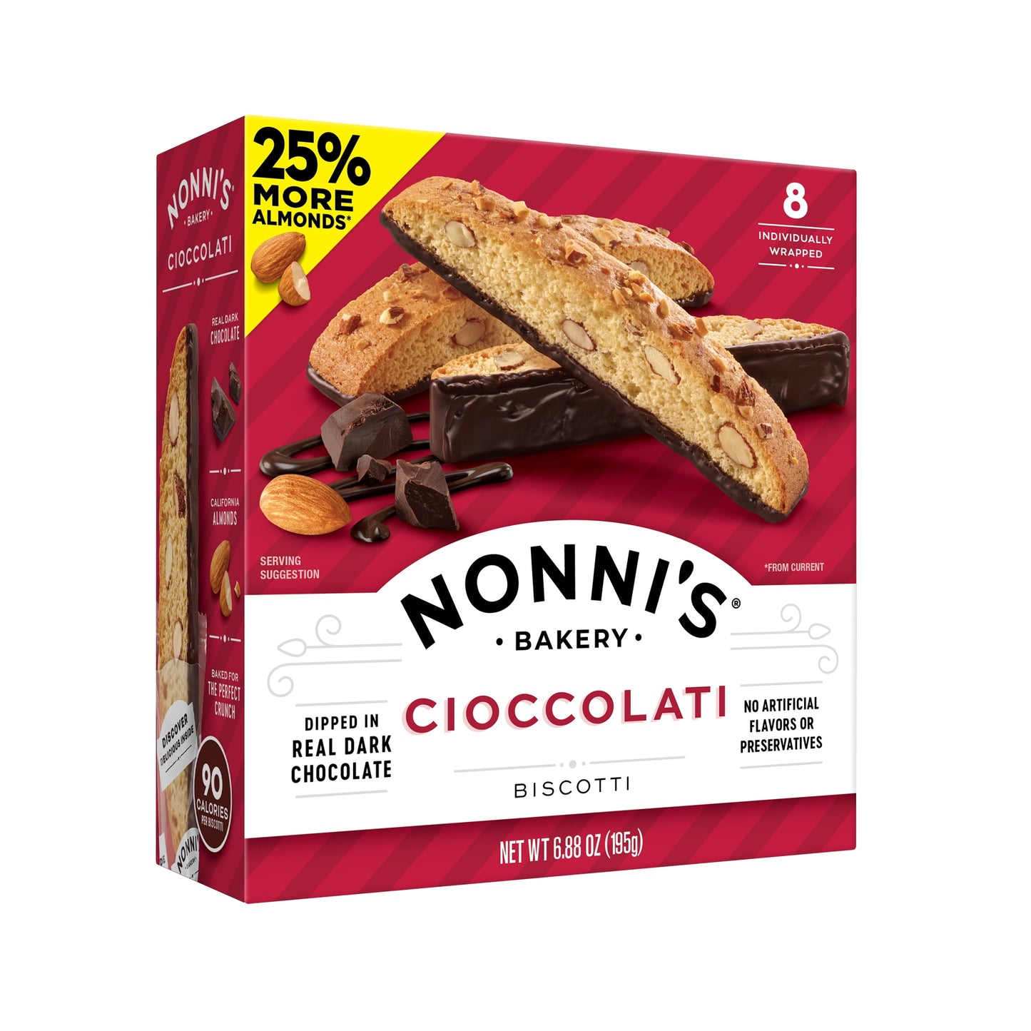 , Cioccolati Biscotti, Dark Chocolate Almond Cookie, 6.8 Oz (195G), 8 Count, Individually Wrapped and Ready to Eat