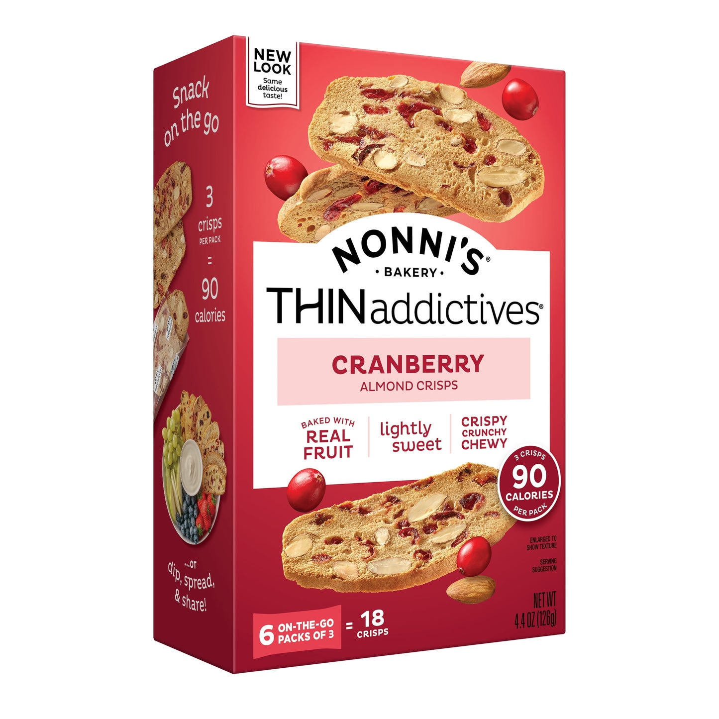 Thinaddictives Cranberry Almond Thin Cookies, 18 Count - 6 Packs of 3 Cookies, 4.4 Oz