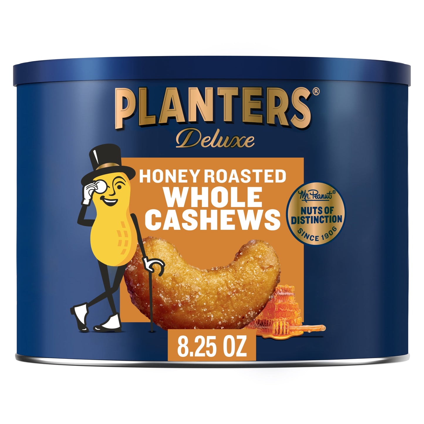 Deluxe Honey Roasted Whole Cashews, Sweet and Salty Snacks, 8.25Oz (1 Canister)