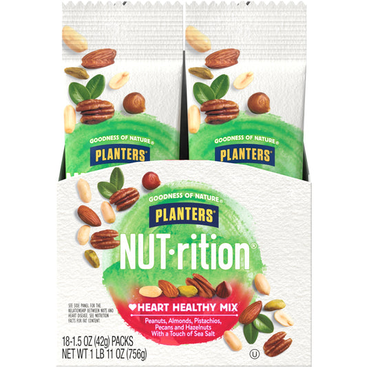 NUT-RITION Heart Healthy Mix with Peanuts, Almonds, Pistachios, Pecans, Hazelnuts & Sea Salt, 1.5 Oz Bag (Pack of 18)