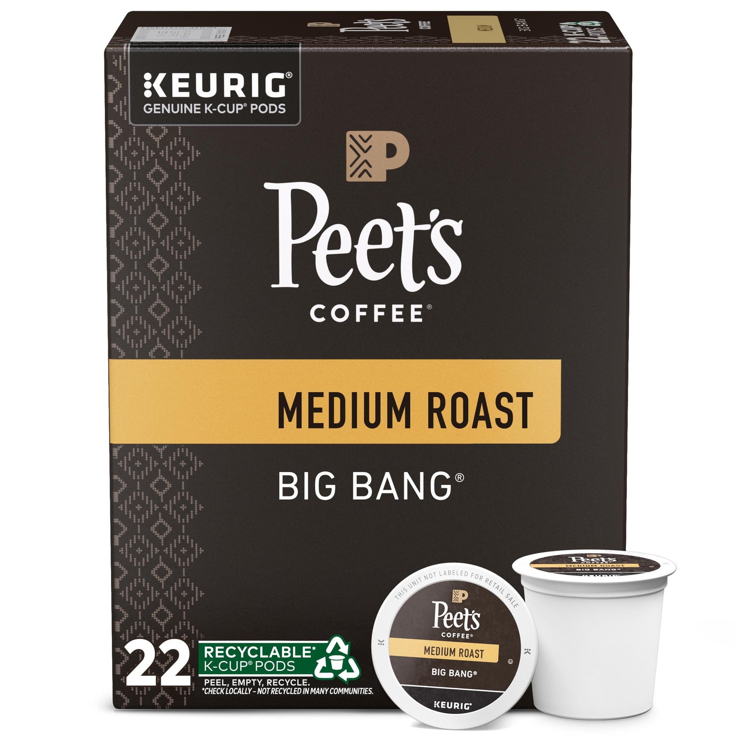 Big Bang K-Cup Coffee Pods, Premium Medium Roast, 22 Count, Single Serve Capsules Compatible with Keurig