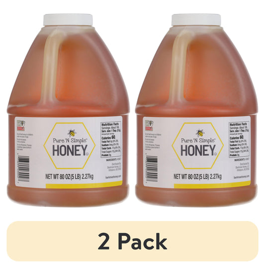 (2 Pack) Pure 'N Simple Honey, 100% Pure Honey, 80 Oz, Plastic Handle Jug, No Allergens