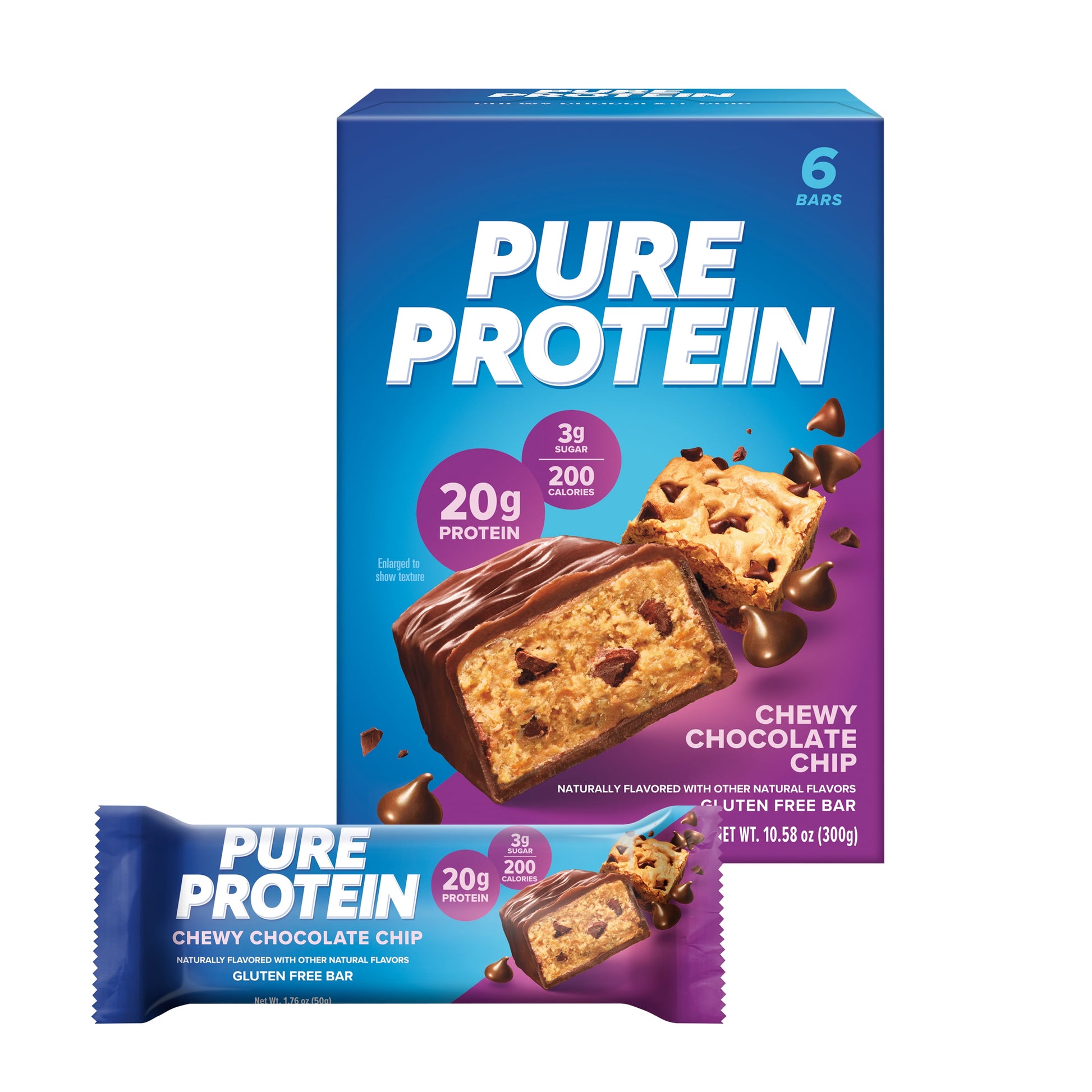 (3 Pack)  Bars, Chewy Chocolate Chip, 20G Protein, 1.76 Oz, 6 Ct