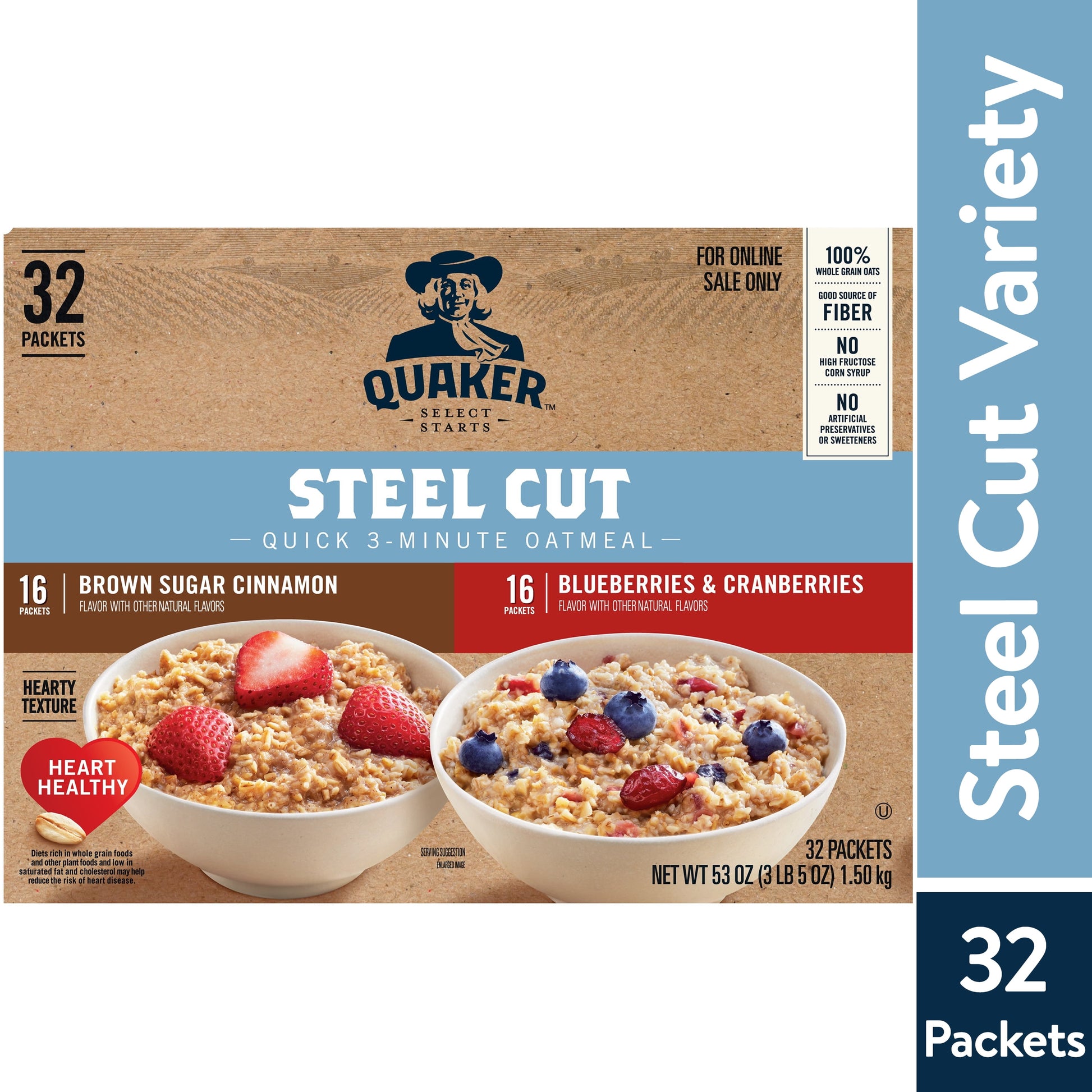, Steel Cut Quick 3-Minute Oatmeal, Variety Pack, Stovetop Oatmeal, 32 Packets