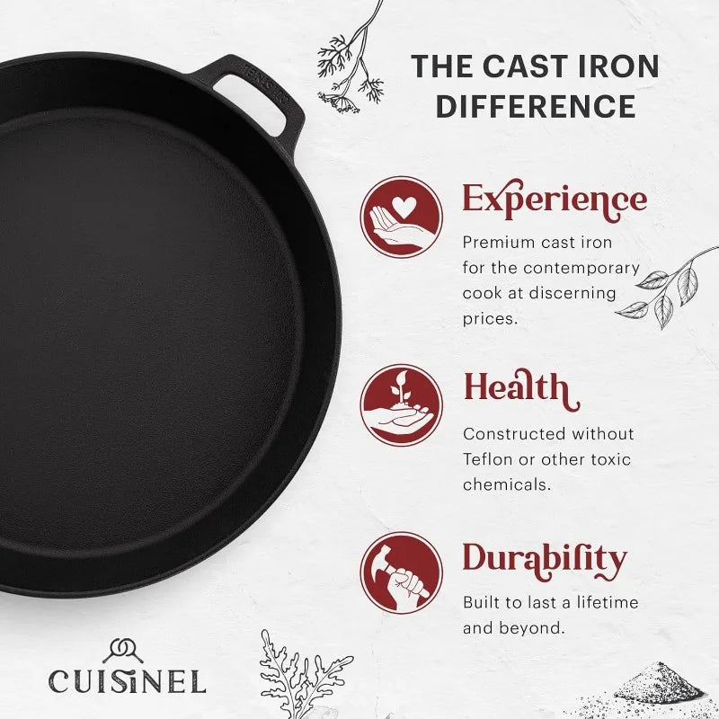 Cast Iron Cookware Set-8" Skillet+10"+12" Skillets with Lid+Grill Pan+Multi-Cooker+Flat Griddle+Pizza Pan+Pan Rack Organizer