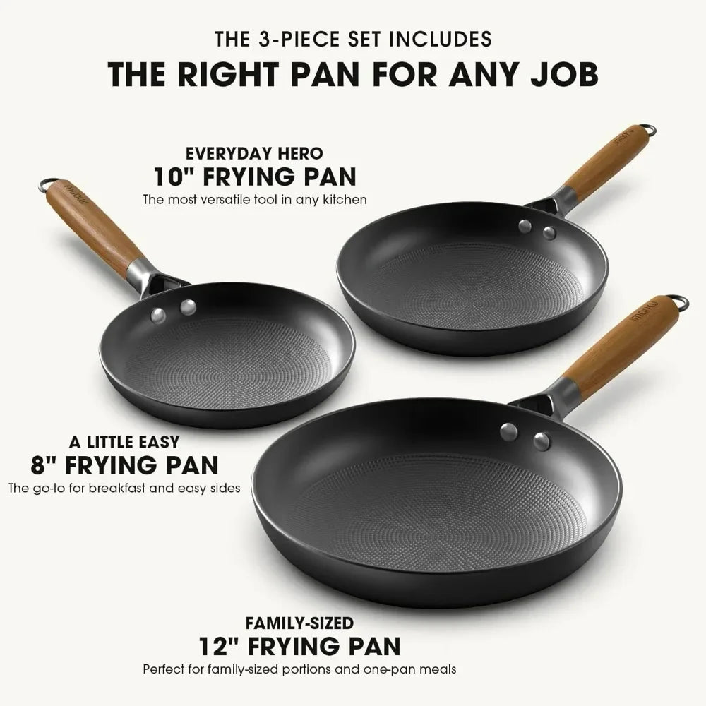 Non Stick Frying Pans - 8 Inch, 10 Inch and 12 Inch Cast Iron Skillets Professional Cast Iron Pan Set Dishwasher Safe Nonstick