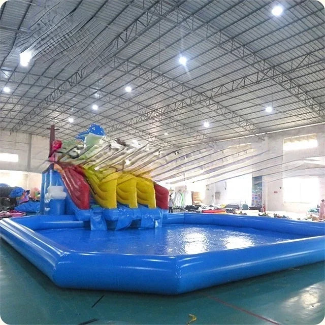 Dolphin Outdoor Children Playground Equipment Inflatable Water Park Slide with Pool