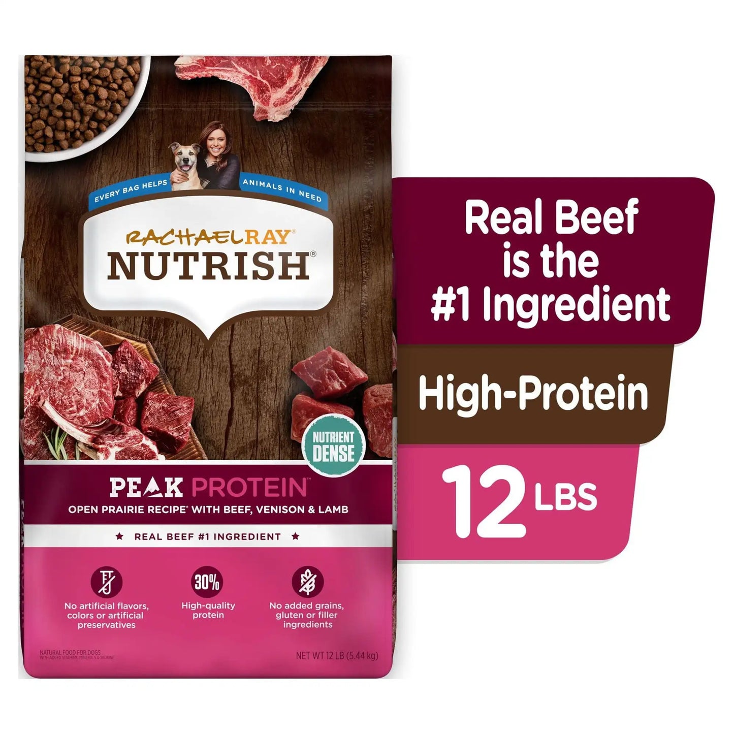 Rachael Ray Nutrish PEAK Protein Open Prairie Recipe With Beef, Venison & Lamb, Dry Dog Food, 12 lb. Bag