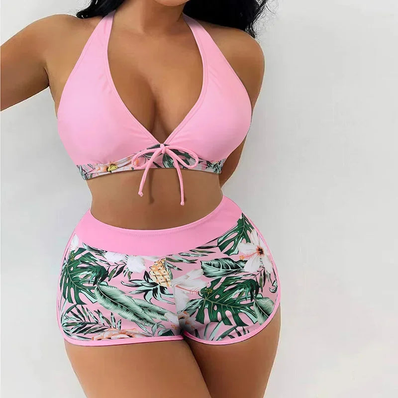 Swimwear Women Split Body Swimsuit 2-piece Set Lace Up Underwear High Waisted Flat Corner Pants Beachwear Spring Summer 2024