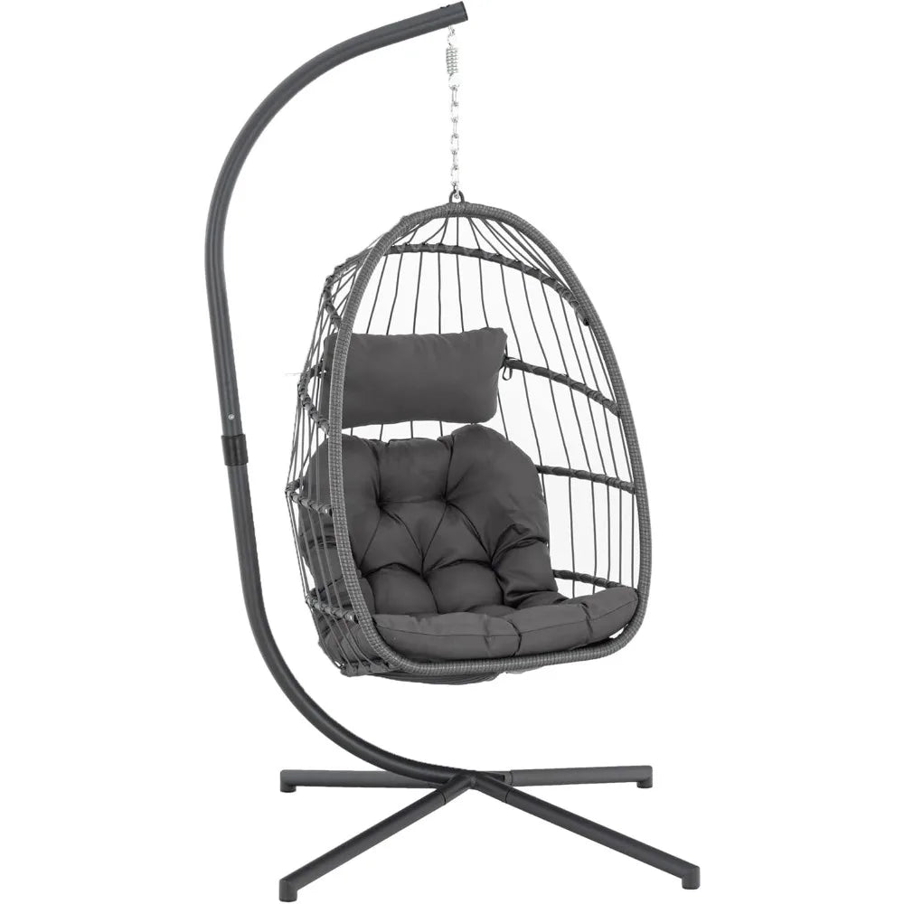 Indoor Outdoor Egg Hanging Chair with Stand Patio Wicker Swing Egg Chair Indoor Swinging Chair for Patio Bedroom Balcony