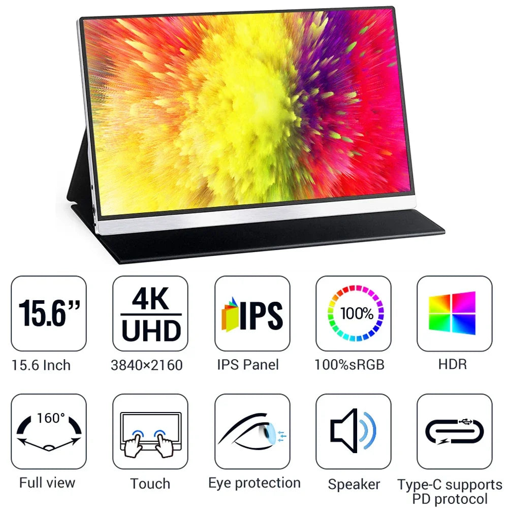 15.6 Inch 4K UHD Touchscreen Portable Monitor 100%sRGB 400Nit HDMI USB-C 3.1 IPS Screen Moblie Display For PC XBox PS4/5 Switch