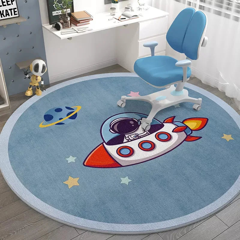 Space Astronaut Carpet for Living Room Round Universe Planet Rug for Boys Bedroom Computer Chair Mat Children Play Carpet R160cm