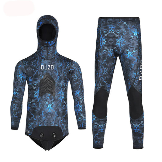 3.5MM Neoprene Leather Lining Camouflage Scuba Spearfishing Wetsuit Men 2 Pieces Separate Set Diving Suit Deepwater Swimsuit